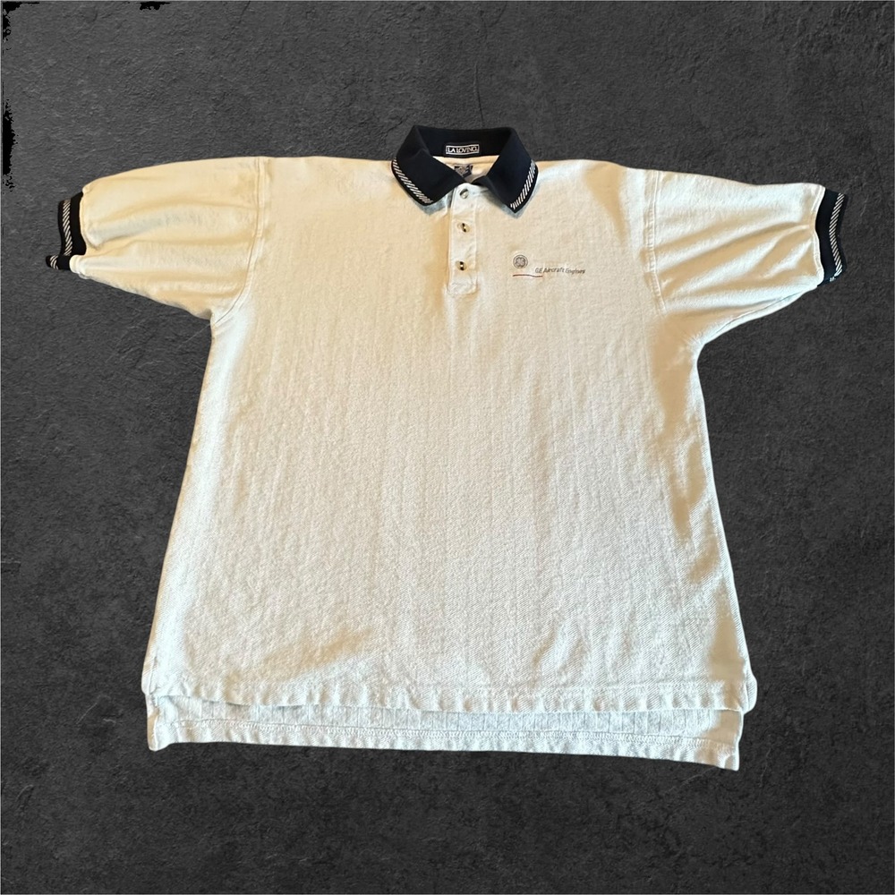 LA Loving Polo‎ Shirt Mens Large Off-White GE Aircraft Engines Vintage